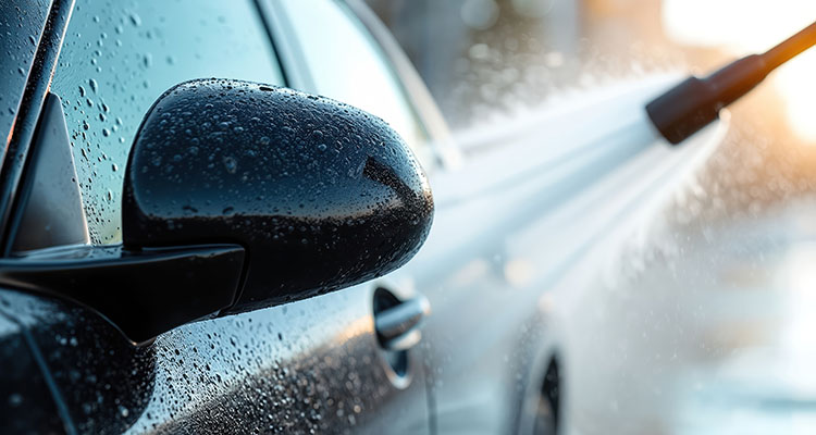 黄砂をシャワーで流す